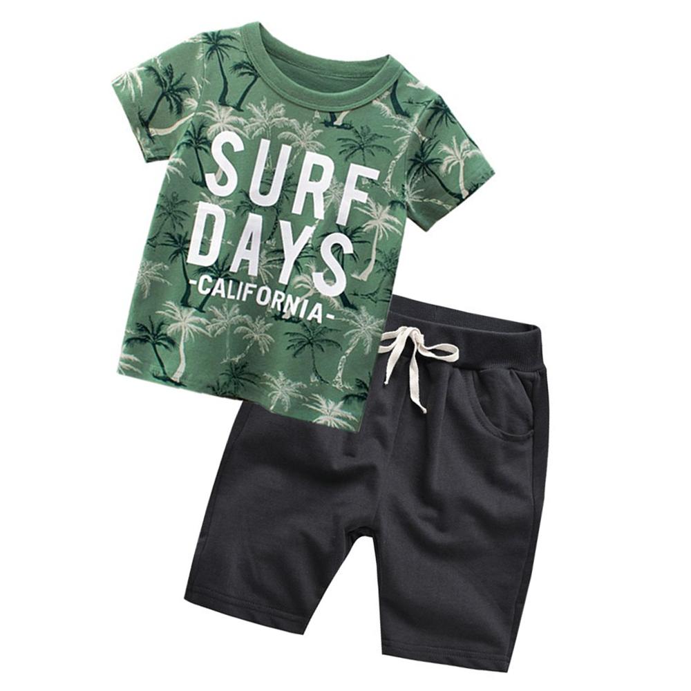 Boys Tree Letter Printed Short Sleeve T-Shirts & Shorts wholesale boy boutique clothes