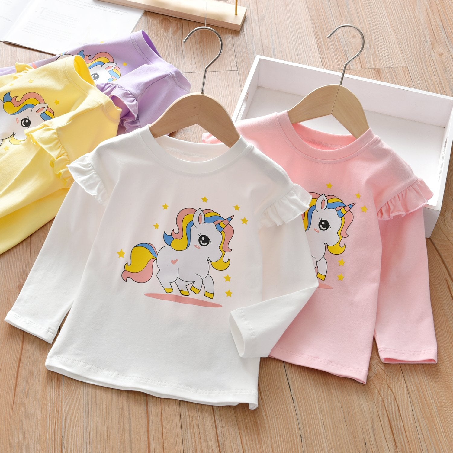 Girls Unicorn Cartoon Printed Long Sleeve Top kids clothes wholesale