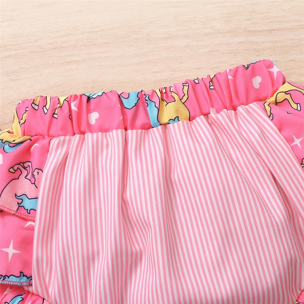 Baby Girls Unicorn Cartoon Printed Stripe Bow Decor Top & Shorts & Headband cheap baby girl clothes boutique