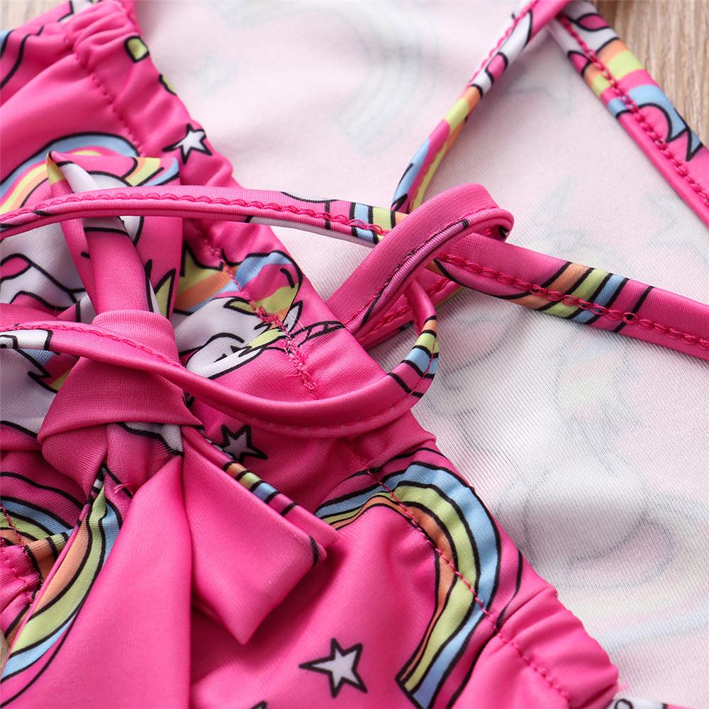 Girls Unicorn Rainbow Printed Sling Top & Shorts Swimwear With Shorts