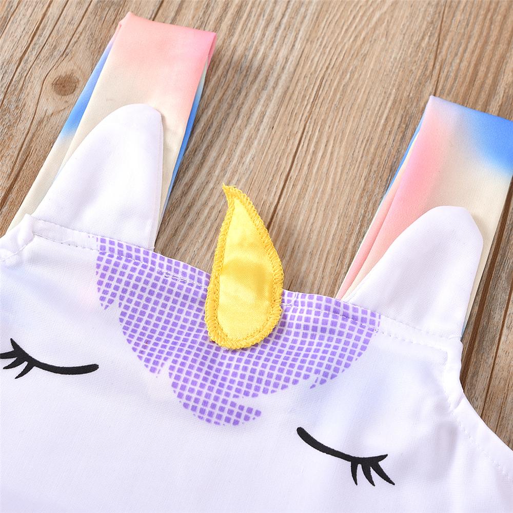 Girls Unicorn Shy Eyelash Rainbow Printed Swimming Suit 2 Piece Swimsuit With Shorts