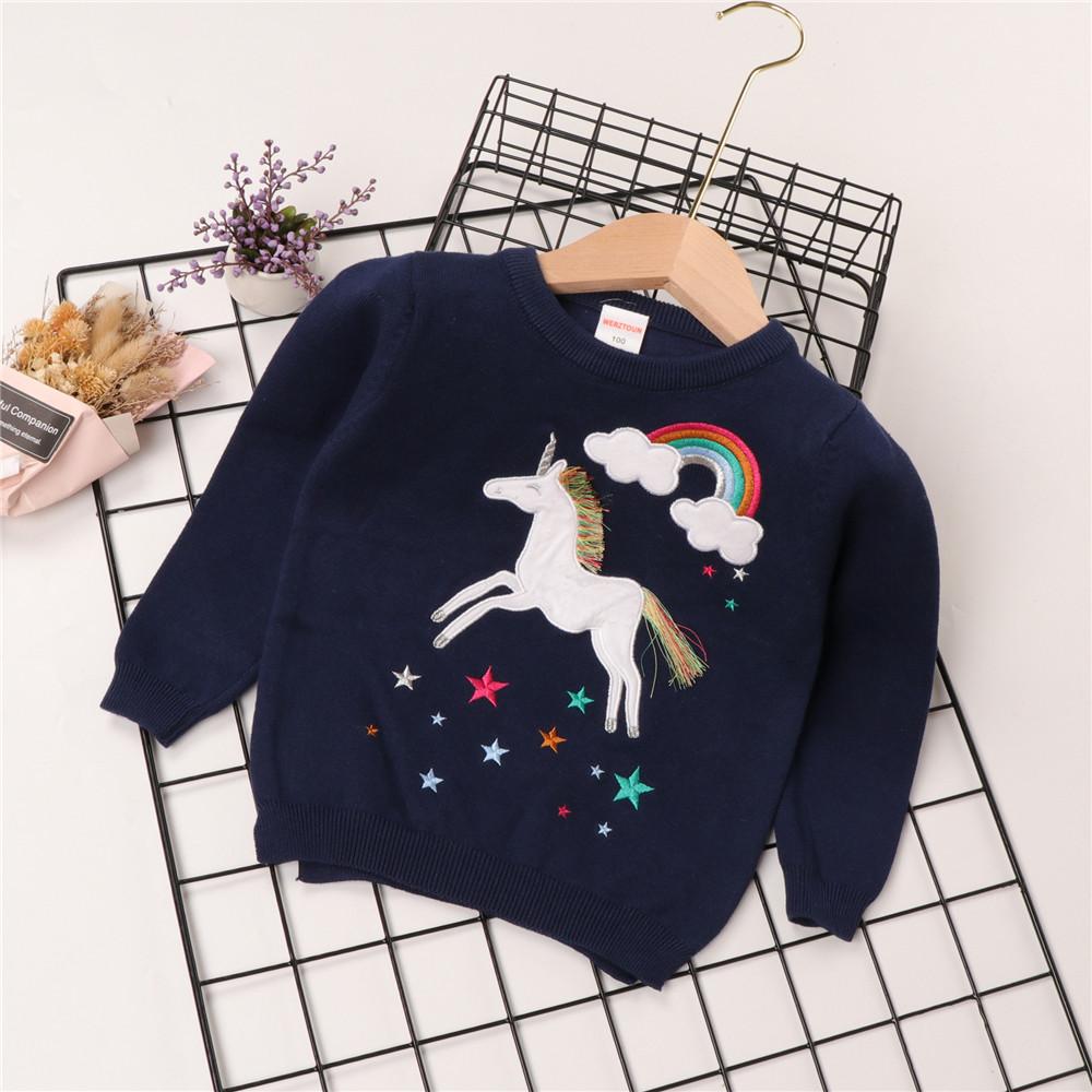 Girls Unicorn Solid Long Sleeve Crew Neck Sweater