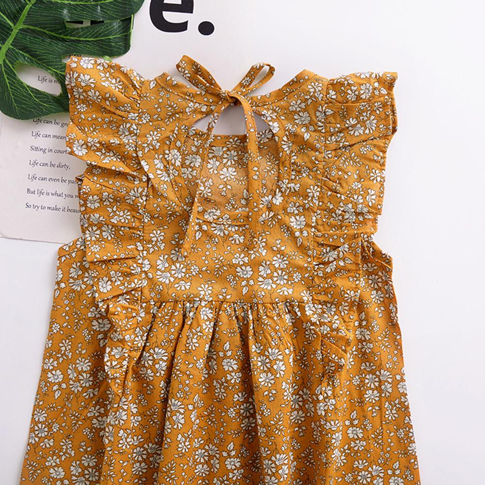 Girls Vintage Floral Printed Sleeveless Dress Kids Fashion Wholesale