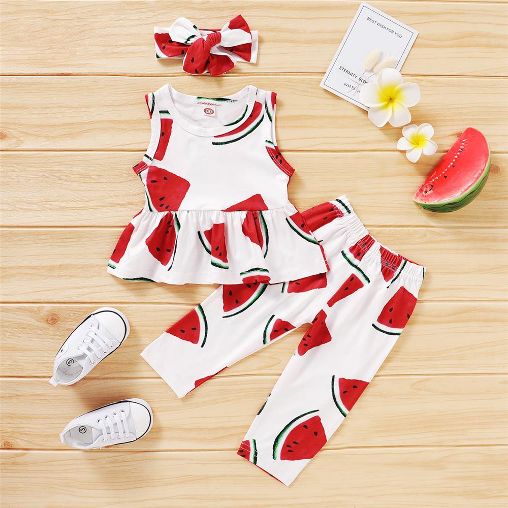 Baby Girls Watermelon Printed Sleeveless Top & Pants & Headband Girls Clothing Wholesale