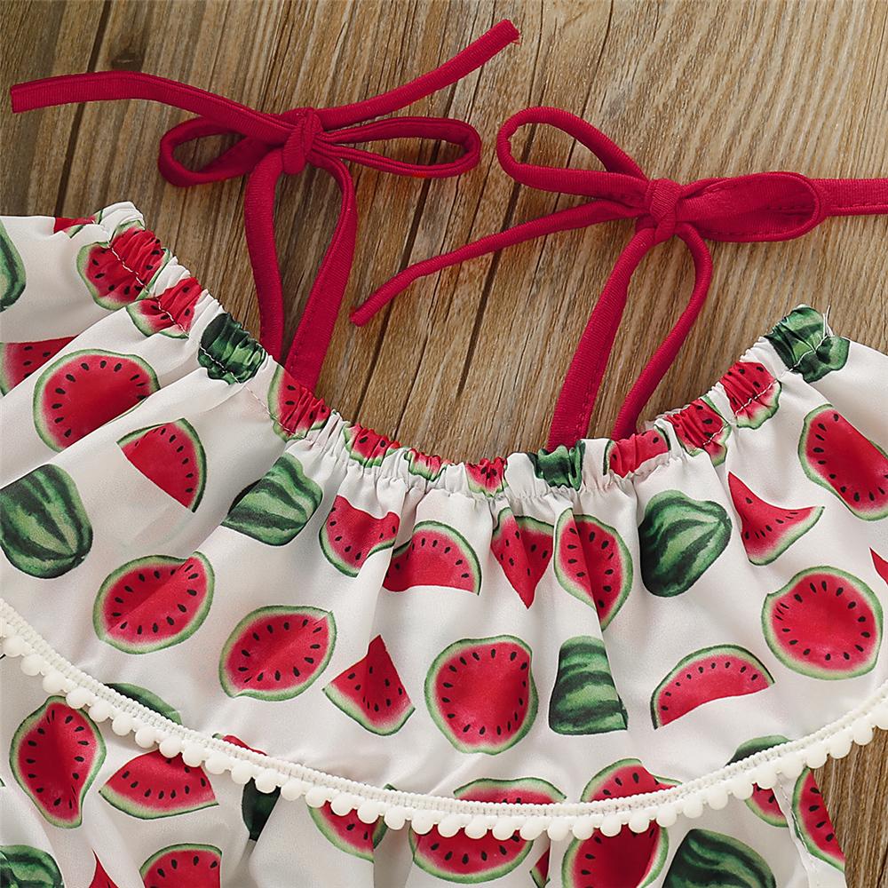 Baby Girls Watermelon Printed Sling Tie Up Swimming Suit 2 Piece Swimsuit With Shorts