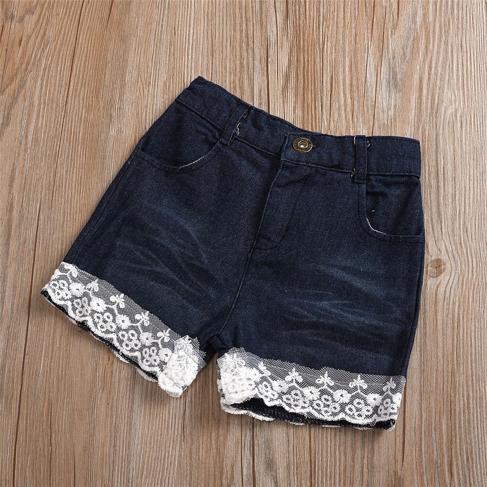 Girls White Sleeveless Top & Lace Denim Shorts kids clothing wholesale