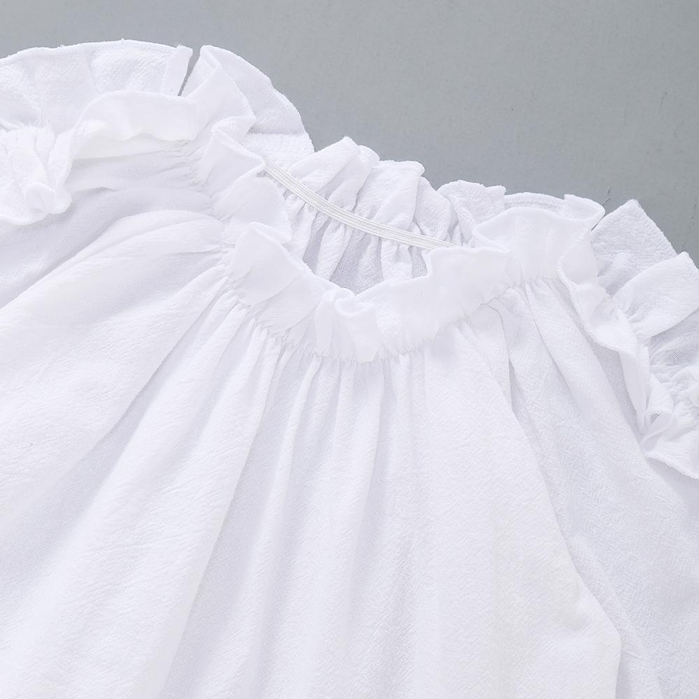 Girls White Waveselvedge Long Sleeve Blouse Wholesale Little Girl Clothing