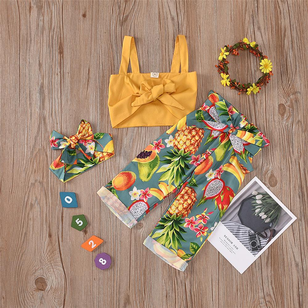 Girls Yellow Bow Decor Sling Top & Fruit Printed Pants wholesale kids clothing suppliers