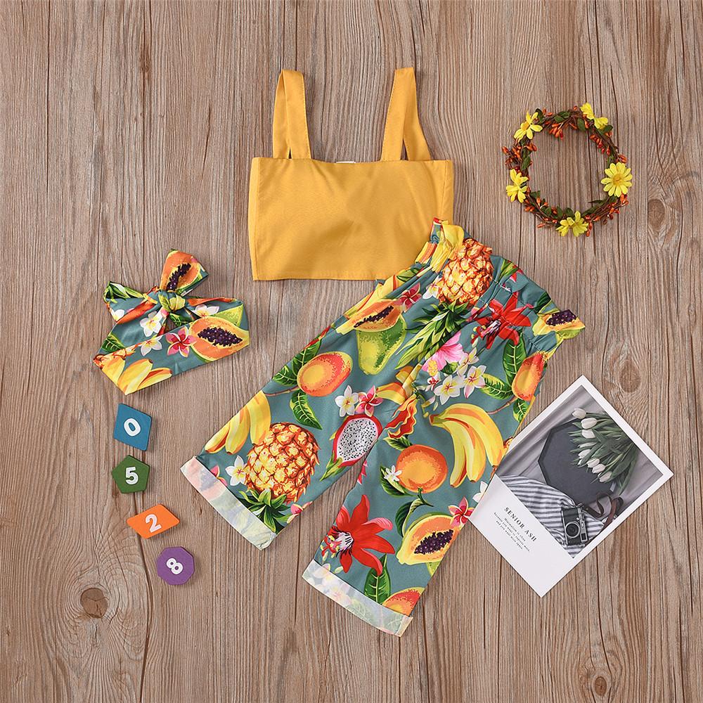 Girls Yellow Bow Decor Sling Top & Fruit Printed Pants wholesale kids clothing suppliers