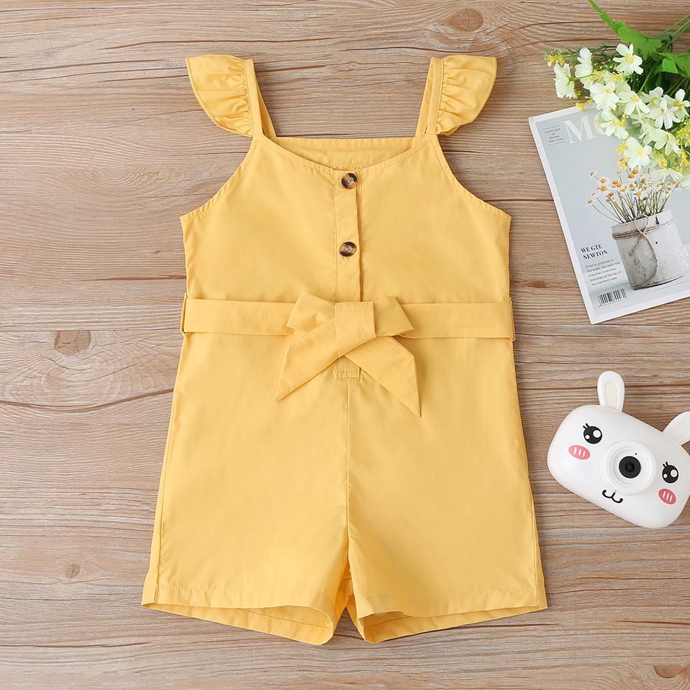 Girls Yellow Button Belt Jumpsuit wholesale girls clothes