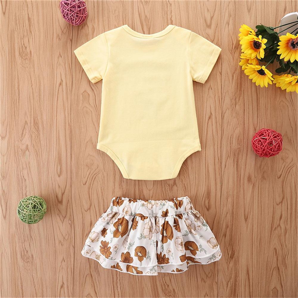 Baby Girls You Are My Sunshine Flower Printed Short Sleeve Romper & Skirt Wholesale Baby Clothes