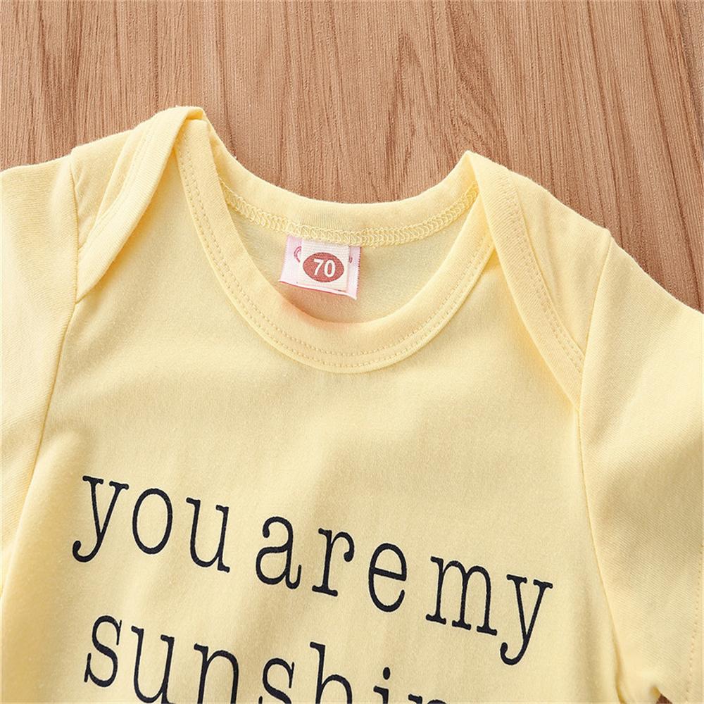 Baby Girls You Are My Sunshine Flower Printed Short Sleeve Romper & Skirt Wholesale Baby Clothes