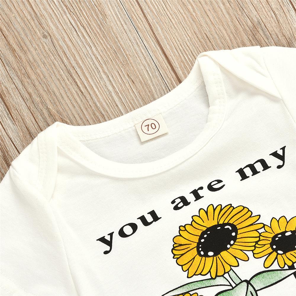 Baby Girls You Are My Sunshine Sunflower Printed Short Sleeve Romper & Shorts Wholesale Clothing Baby