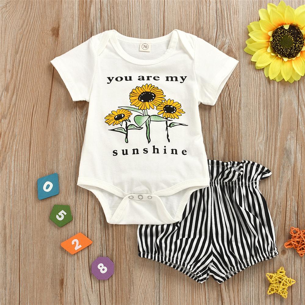 Baby Girls You Are My Sunshine Sunflower Printed Short Sleeve Romper & Shorts Wholesale Clothing Baby