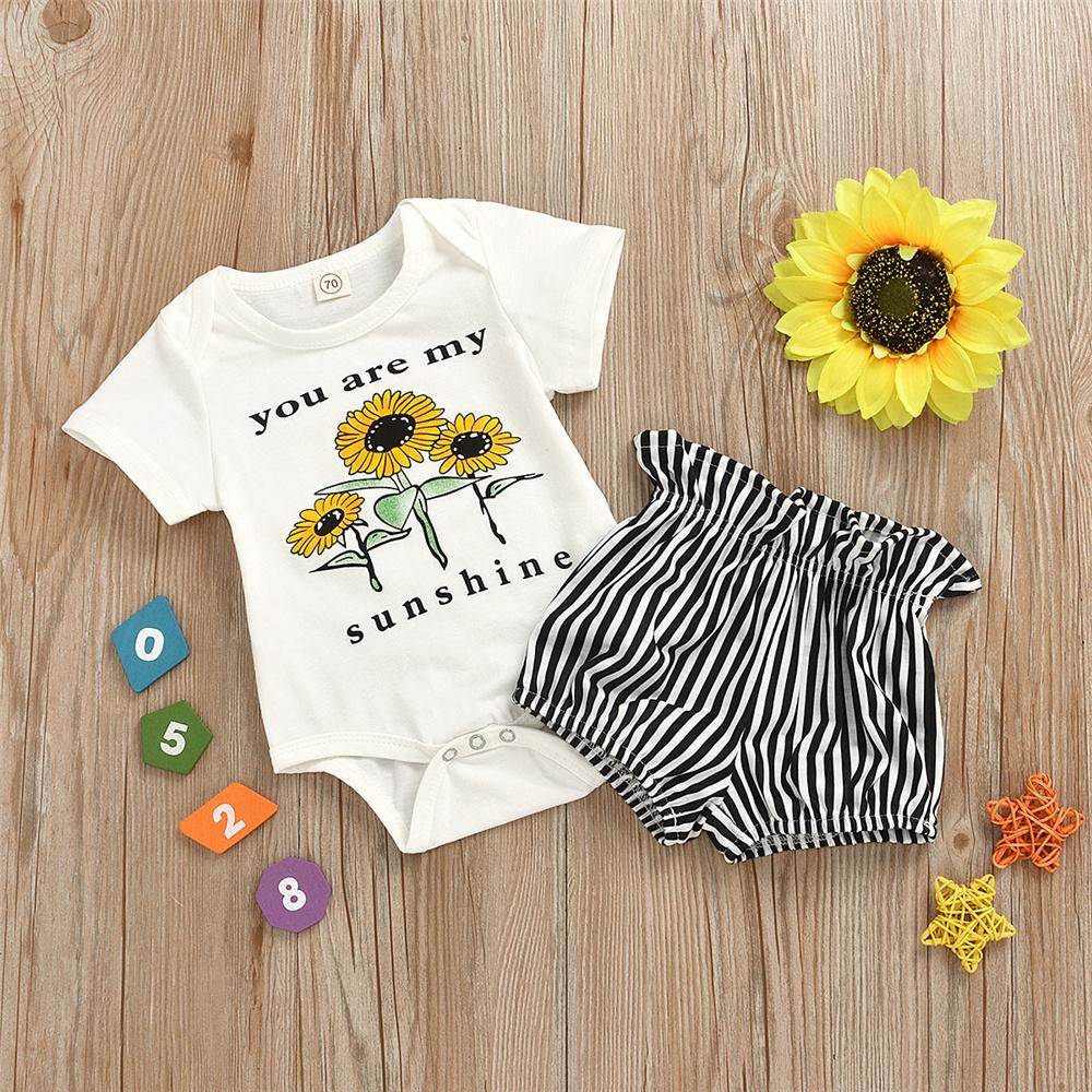 Baby Girls You Are My Sunshine Sunflower Printed Short Sleeve Romper & Shorts Wholesale Clothing Baby