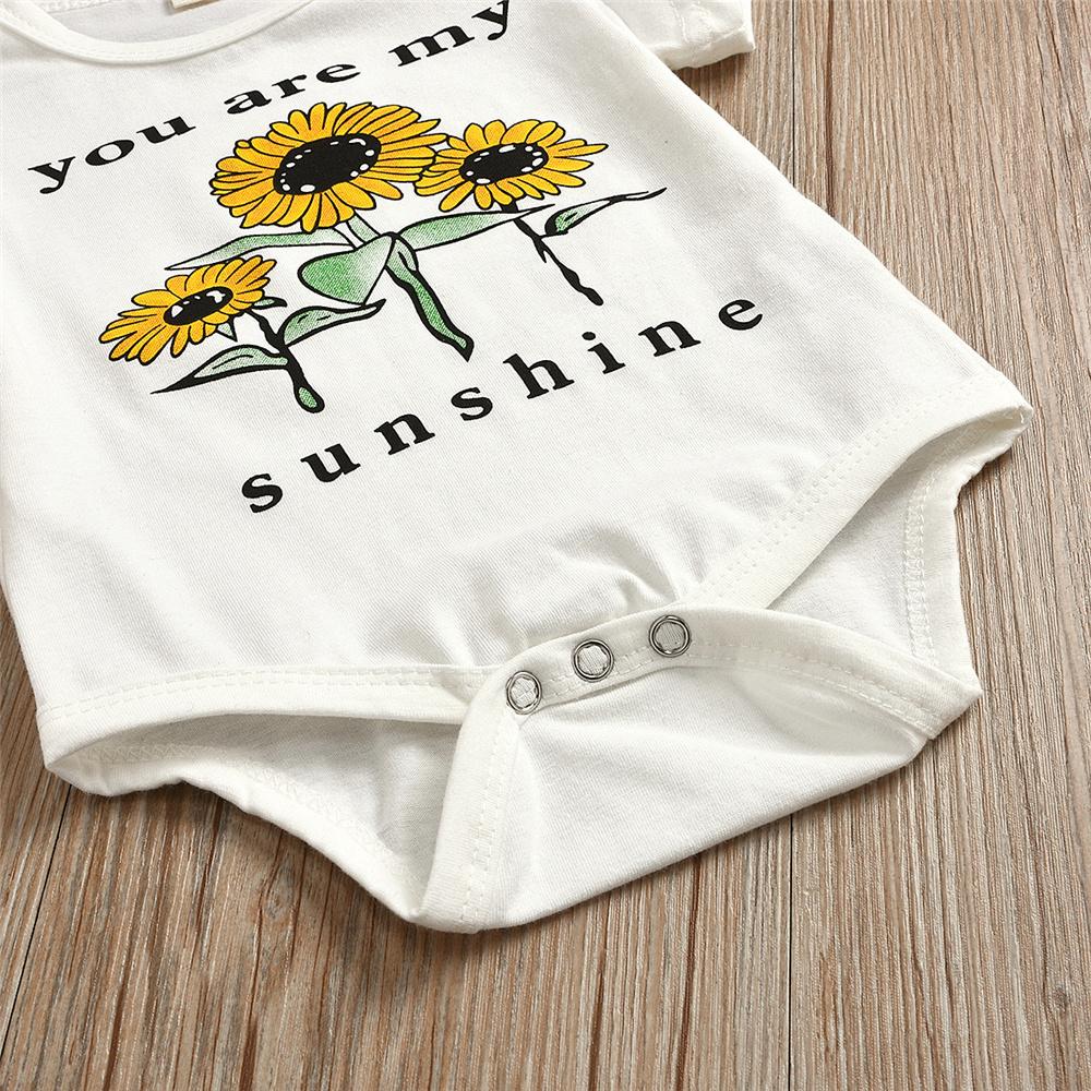 Baby Girls You Are My Sunshine Sunflower Printed Short Sleeve Romper & Shorts Wholesale Clothing Baby