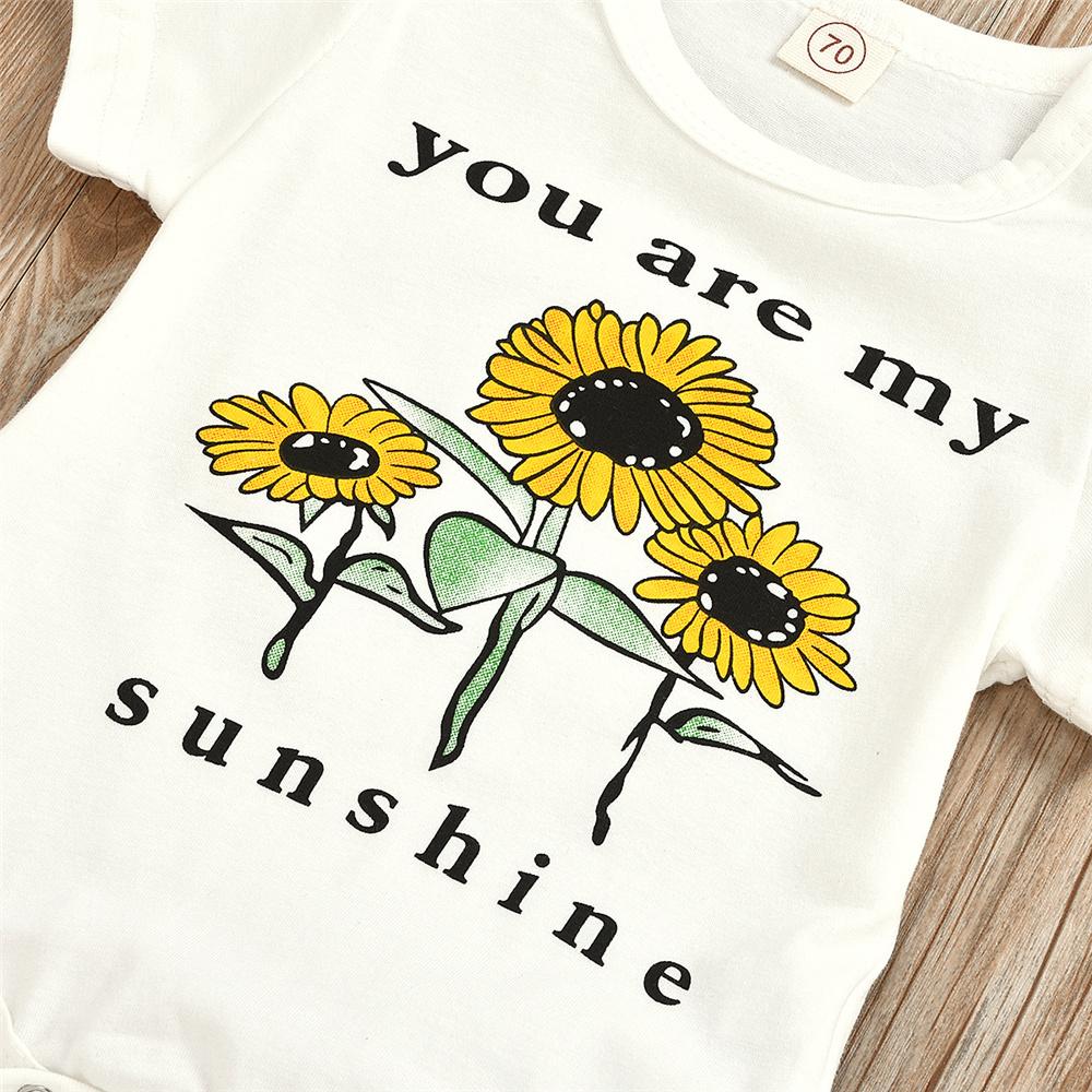 Baby Girls You Are My Sunshine Sunflower Printed Short Sleeve Romper & Shorts Wholesale Clothing Baby