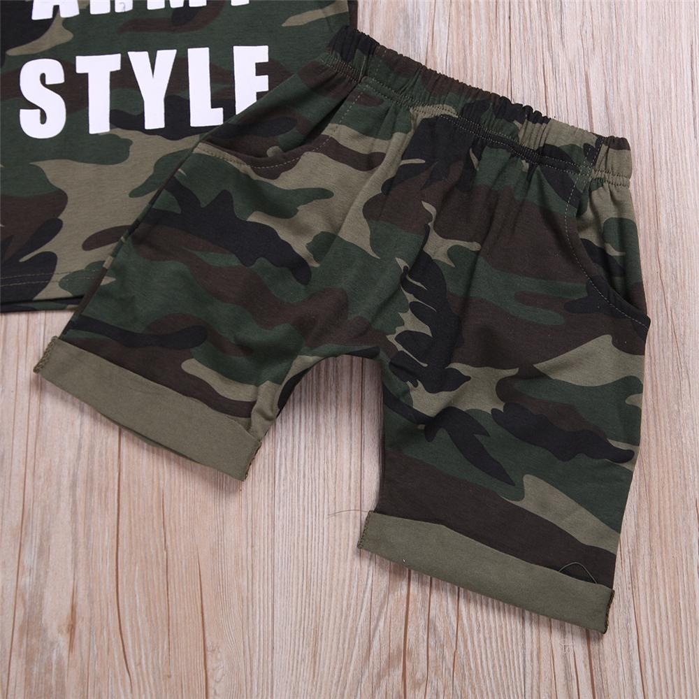 Boys Letter Print Camo Hooded Sleeveless Top & Short Infant Summer Clothes