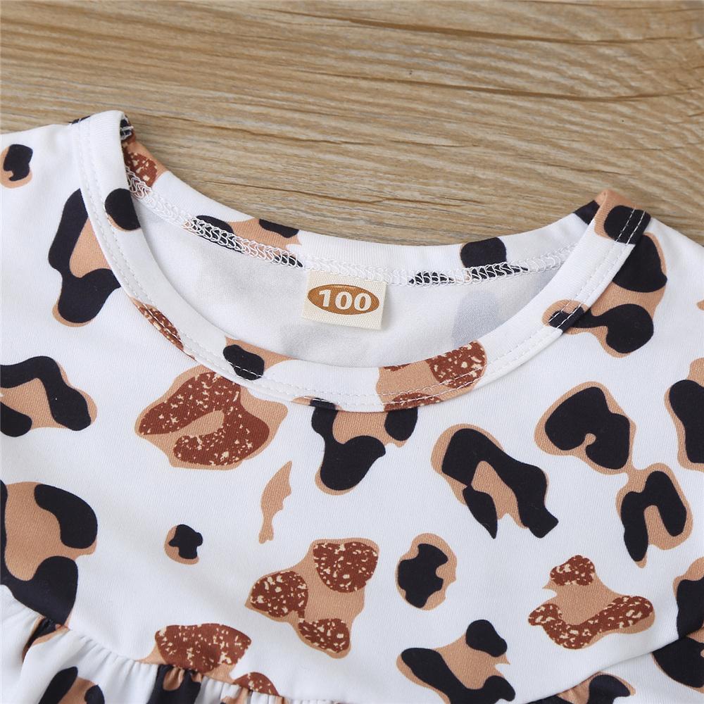 Girls Flying Sleeve Leopard Printed Casual Dress Wholesale Childrens Dresses