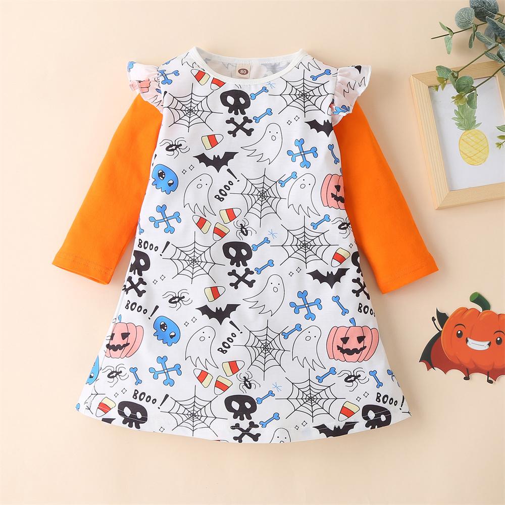 Girls Halloween Long Sleeve Printed Cartoon Dress children wholesale clothing