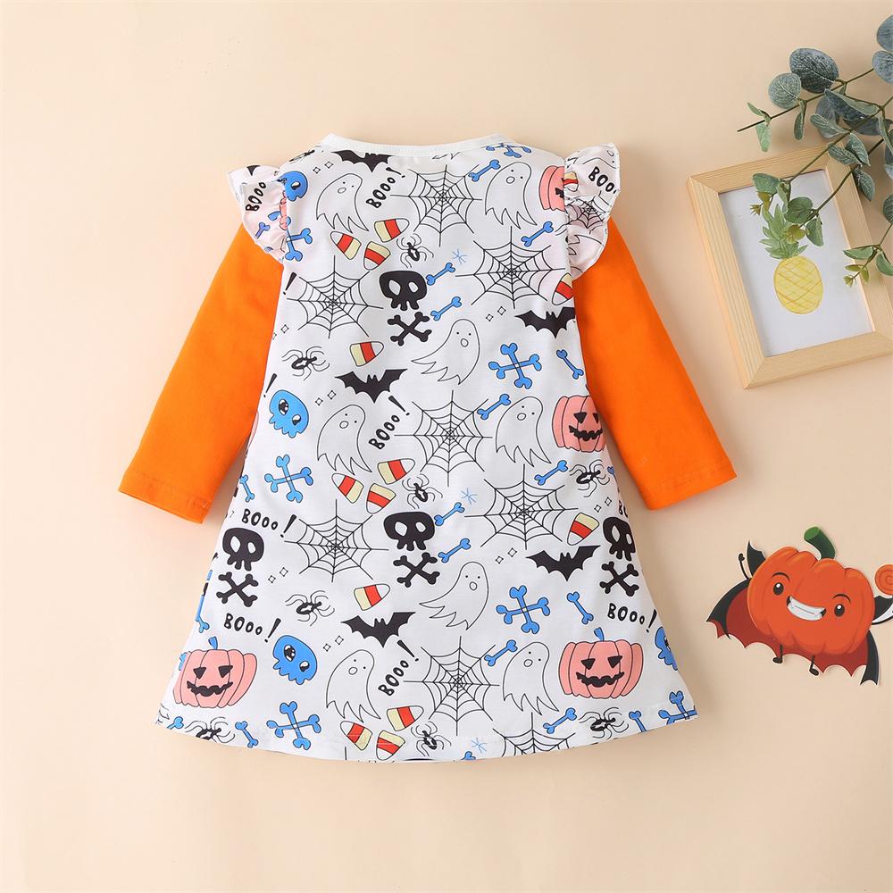 Girls Halloween Long Sleeve Printed Cartoon Dress children wholesale clothing