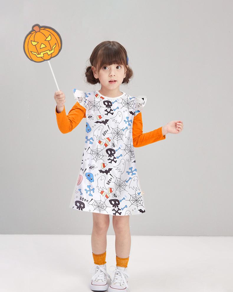 Girls Halloween Long Sleeve Printed Cartoon Dress children wholesale clothing