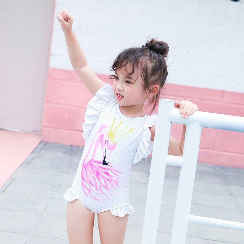 Girls Swimwear Children's Ruffle Swimsuit Cute Flamingo One-piece Swimsuit Wholesale