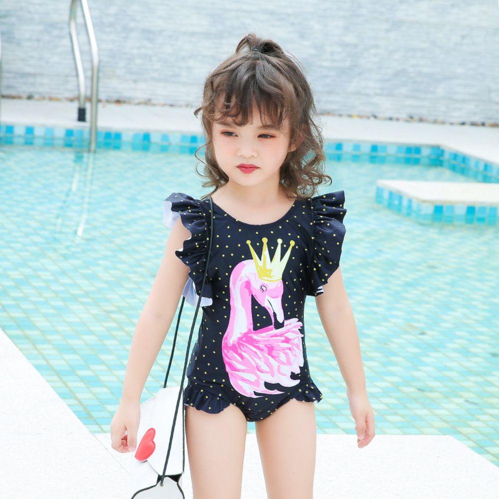 Girls Swimwear Children's Ruffle Swimsuit Cute Flamingo One-piece Swimsuit Wholesale