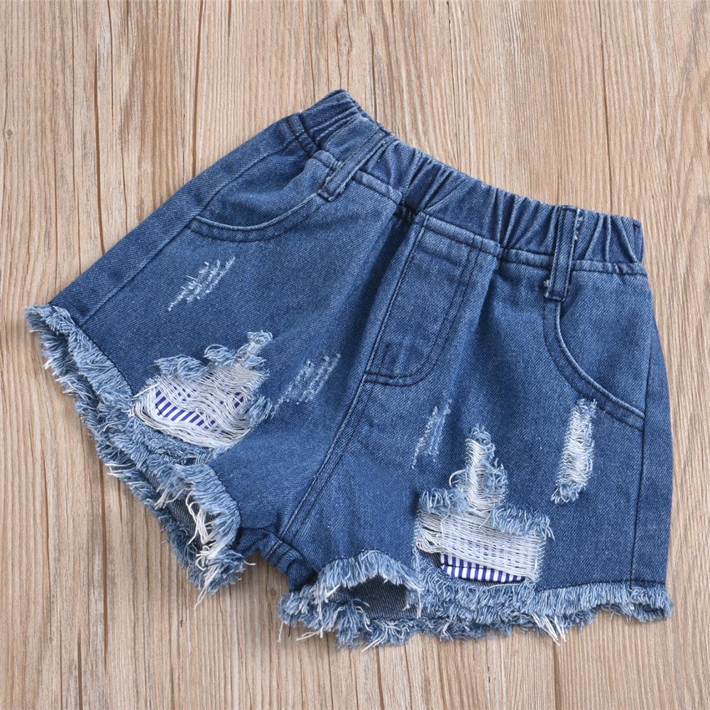 Girls Solid Sling Top & Ripped Denim Blue Shorts kids wholesale clothing