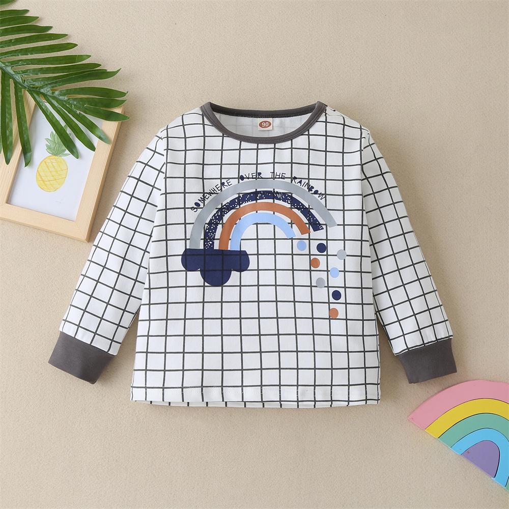 Girls Long Sleeve Plaid Letter Rainbow Printed Top children wholesale clothing