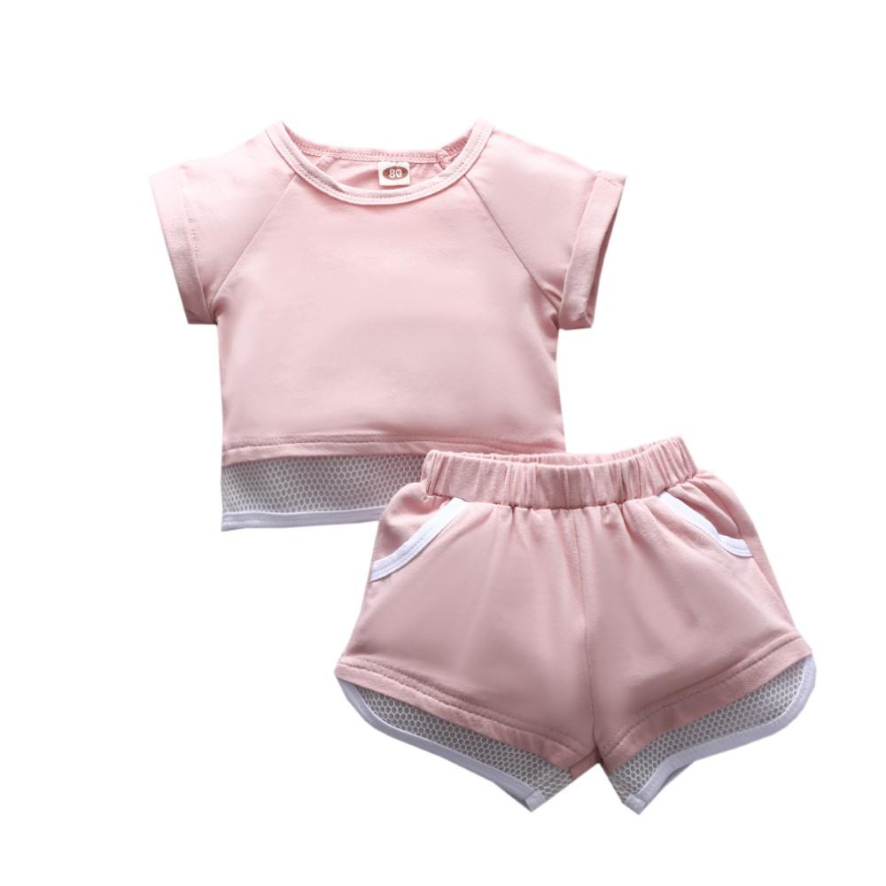 Girls Summer Girls' Solid Short Sleeve T-Shirt & Shorts Kid Apparel Wholesale