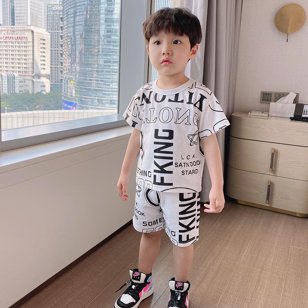 Toddler Boys Summer Full Printed Top and Shorts Leisure Set Wholesale Boy Clothes