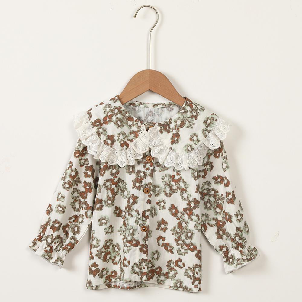 Girls Lace Doll Collar Long Sleeve Floral Printed Cardigan Blouse Wholesale Girls