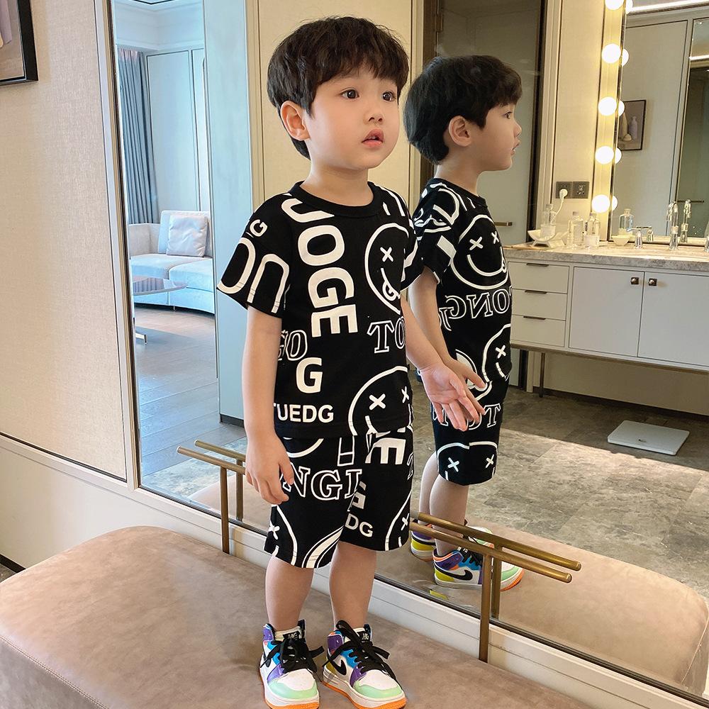 Toddler Boys Summer Full Printed Top and Shorts Leisure Set Wholesale Boy Clothes
