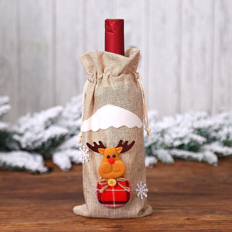 MOQ:8PCS Christmas decoration linen Wine Cover Wholesale