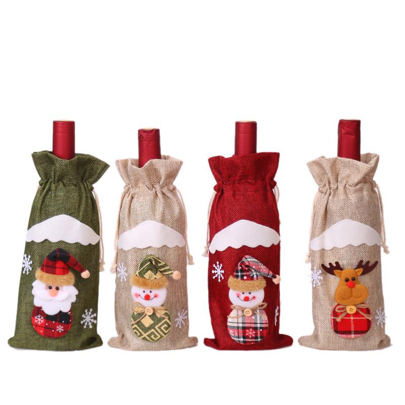 MOQ:8PCS Christmas decoration linen Wine Cover Wholesale