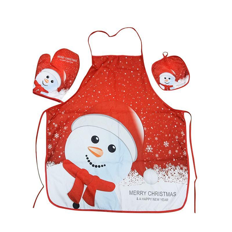 MOQ:3Packs Christmas cloth apron and heat insulation gloves and heat pad three-piece set wholesale