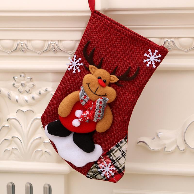 MOQ 4PCS Christmas socks, Christmas decorations, Christmas gift bags, medium linen wholesale