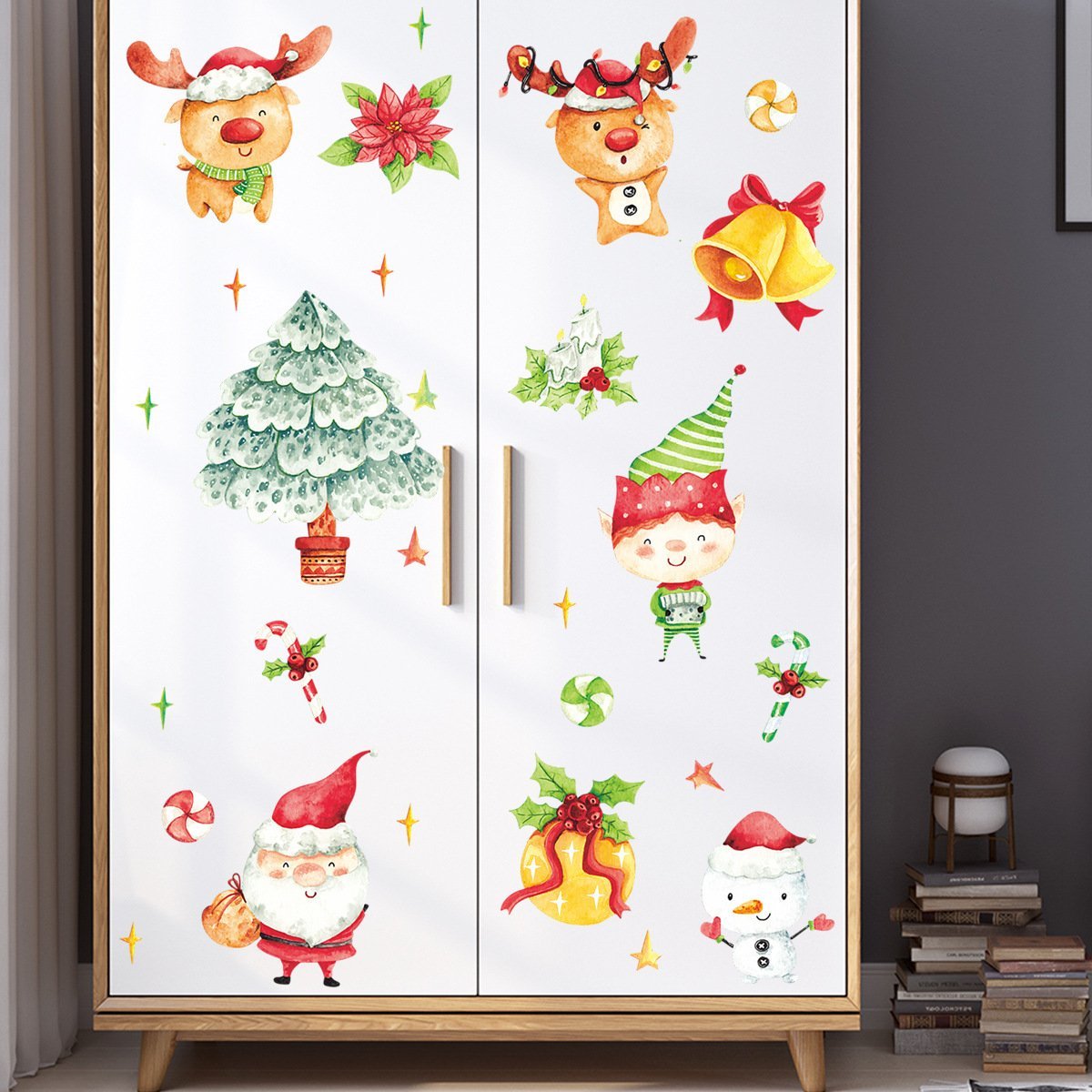 MOQ:3packs Cartoon painted Christmas decoration wall stickers wholesale