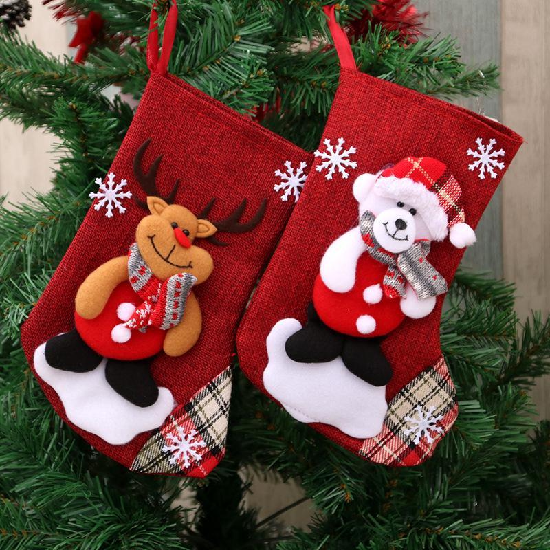 MOQ 4PCS Christmas socks, Christmas decorations, Christmas gift bags, medium linen wholesale