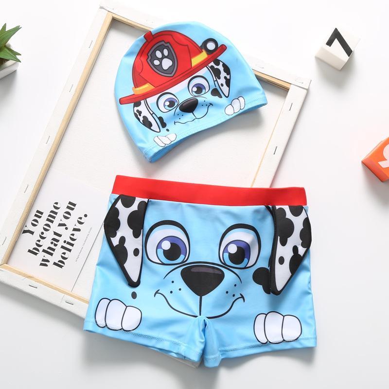 Boys Swim Shorts + Hat Children's Swimming Trunks Suit Cartoon Puppy Swimwear