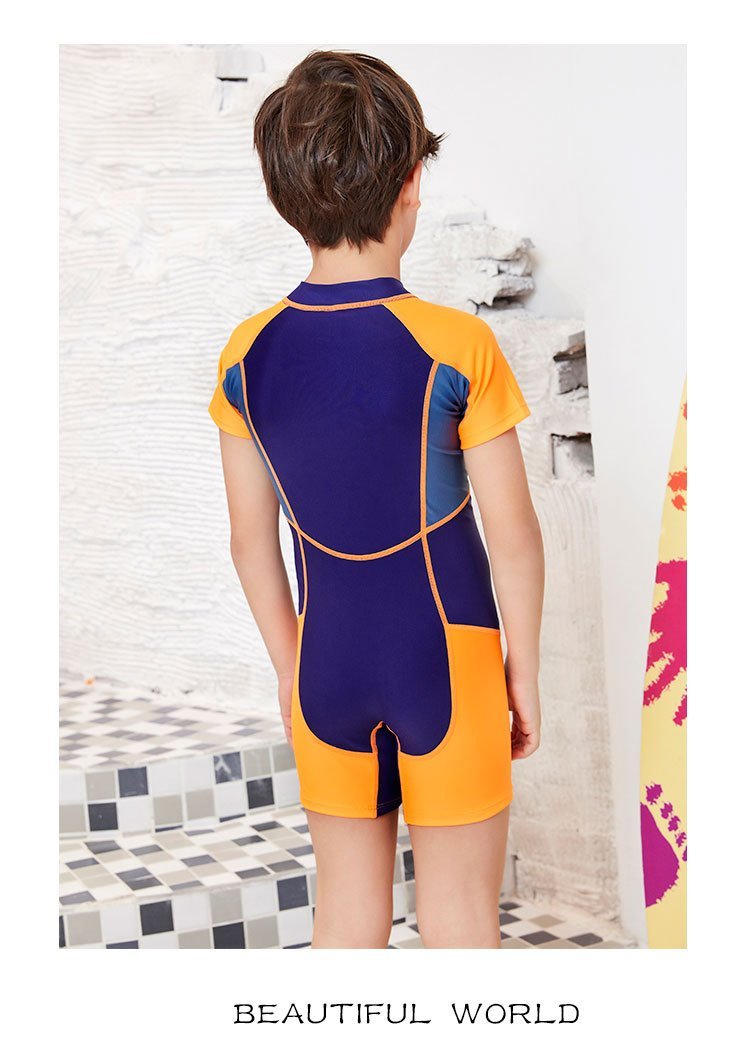 Boys and Girls Swimwear Children's One-piece Short-sleeved Wet-suit Surfing Swimwear Wholesale