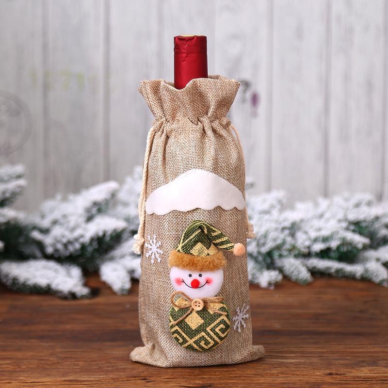 MOQ:8PCS Christmas decoration linen Wine Cover Wholesale