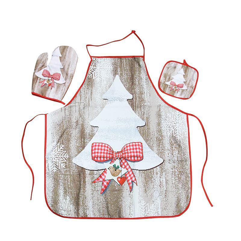 MOQ:3Packs Christmas cloth apron and heat insulation gloves and heat pad three-piece set wholesale