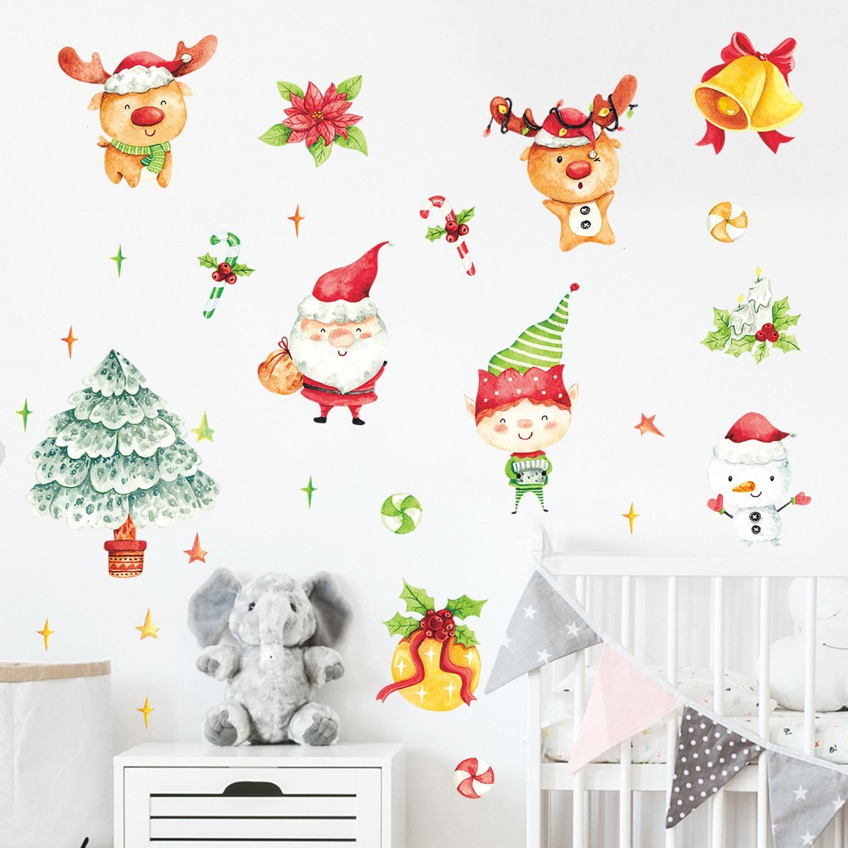 MOQ:3packs Cartoon painted Christmas decoration wall stickers wholesale