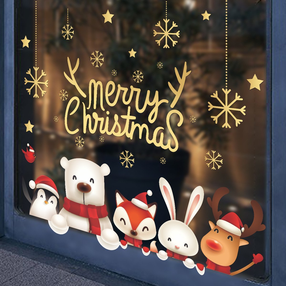 MOQ:6sets Christmas bear and animal decoration wall stickers wholesale