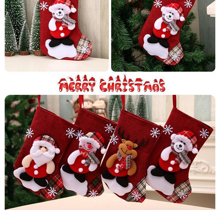 MOQ 4PCS Christmas socks, Christmas decorations, Christmas gift bags, medium linen wholesale