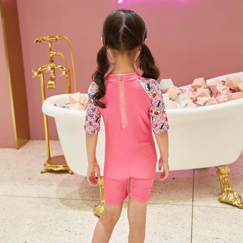 Girl's Pink Swimwear Cute Zipper Swimsuit & Cap for Beach Wholesale