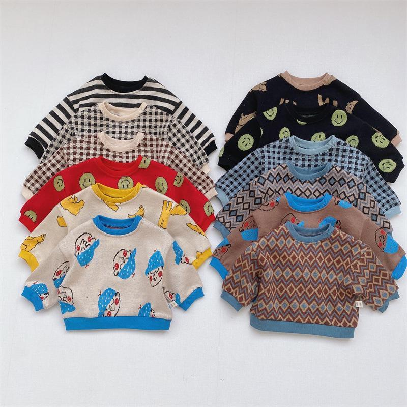 Baby Boys Korean Knitted Hoodie Long-sleeve Pullover Bottom Sweater Wholesale Clothing Baby