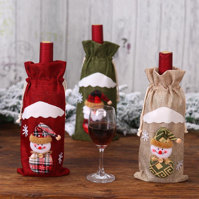 MOQ:8PCS Christmas decoration linen Wine Cover Wholesale